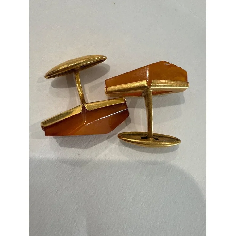 Vintage Soviet Amber Cufflinks Diamond-shaped
